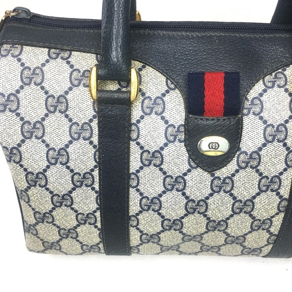 Authentic GUCCI Boston satchel bag navy grey monogram coated canvas - Picture 5 of 15